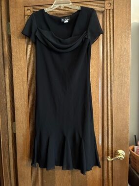 S.L. Fashions Black Midi Dress with Drape Neck